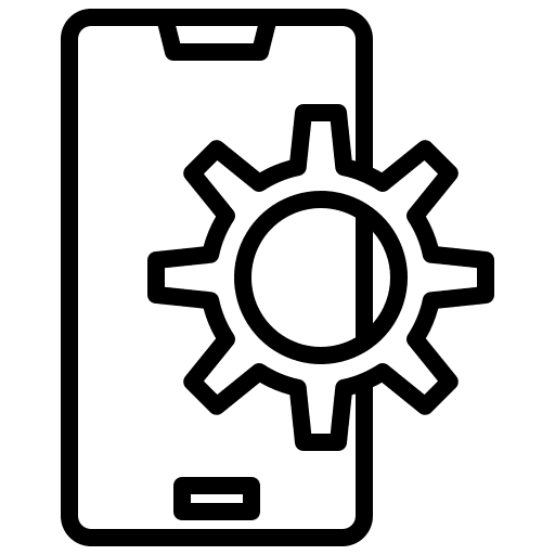 Development mobile phone smartphone gear icon Development mobile phone smartphone gear icon