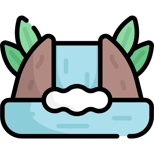 Waterfalls leaves lake water icon
