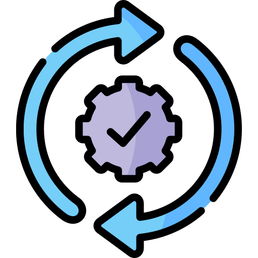 Circular arrows gear business and finance check icon