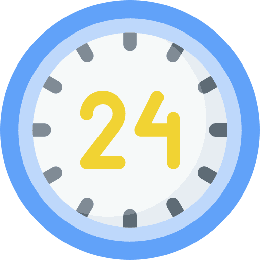 24 hours customer service 24 hours info icon