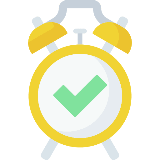 Alarm clock wake up approval tick icon