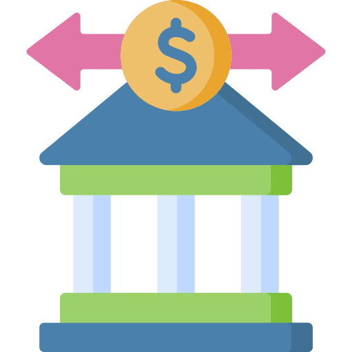 Wire transfer bank arrows dollar icon
