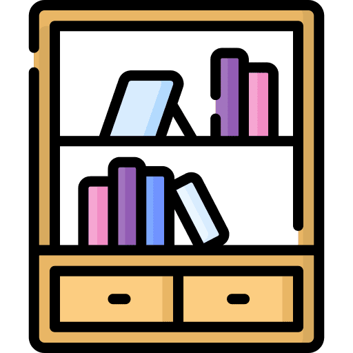 Bookcase education bookshelf furniture icon