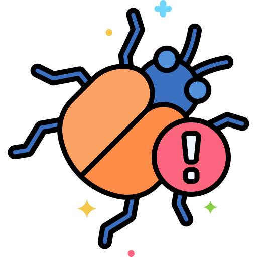 Bug virus technology exclamation mark icon