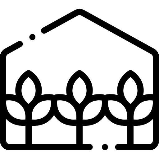 Farm house rural architecture and city plants icon