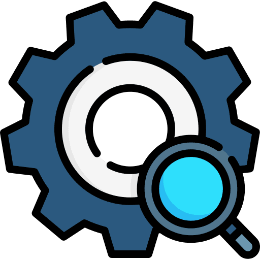 Gear due diligence magnifying glass cogwheel icon Gear due diligence magnifying glass cogwheel icon