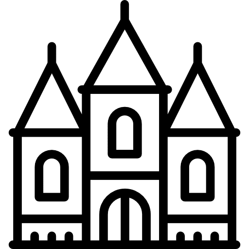 Castle with three towers fortress fort medieval icon Castle with three towers fortress fort medieval icon