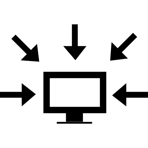 Computer data interface symbol of a monitor surrounded by arrows pointing to it tool data arrows icon