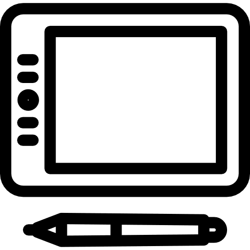 Tablet with pen touch screen drawing technology icon