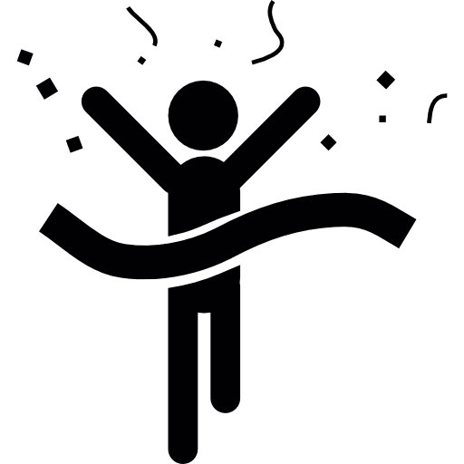 Winner runner arriving to end line end running man race icon