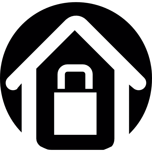 House with lock outline on a circular black background buildings home house icon
