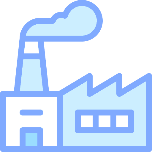 Factory buildings industry pollution icon