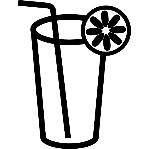 Drink glass outline with lemon slice and straw slices drink set drink icon