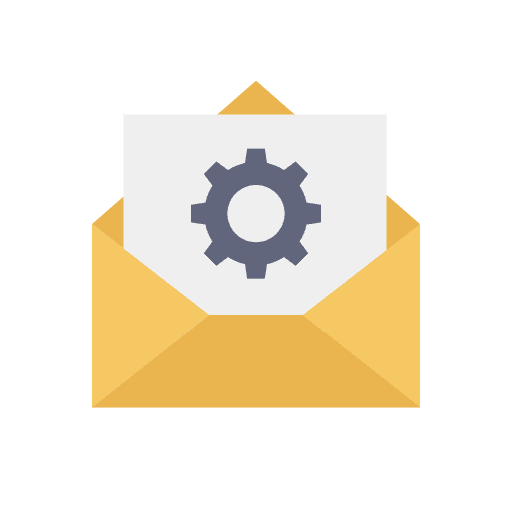 Mail gear communications postcard icon