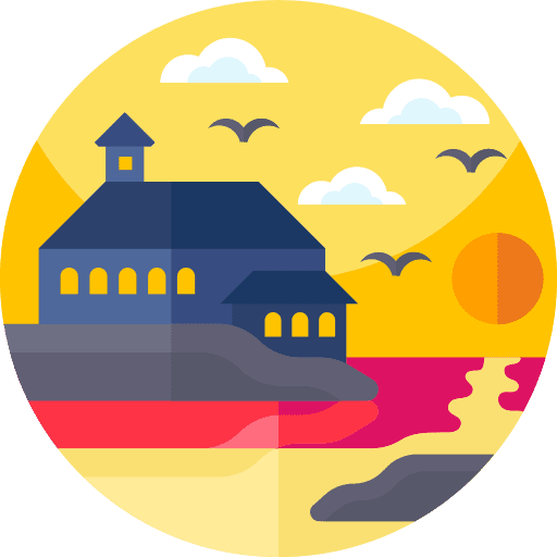 Castle beach cliff landscape icon Castle beach cliff landscape icon