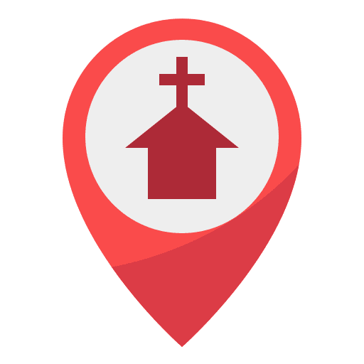 Church maps and location pointer cross icon