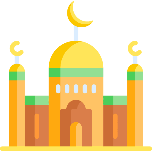 Mosque architecture and city building worship icon