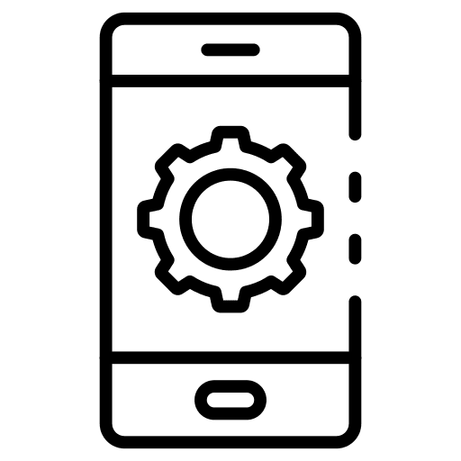 Mobile phone electronics configuration cog icon Mobile phone electronics configuration cog icon