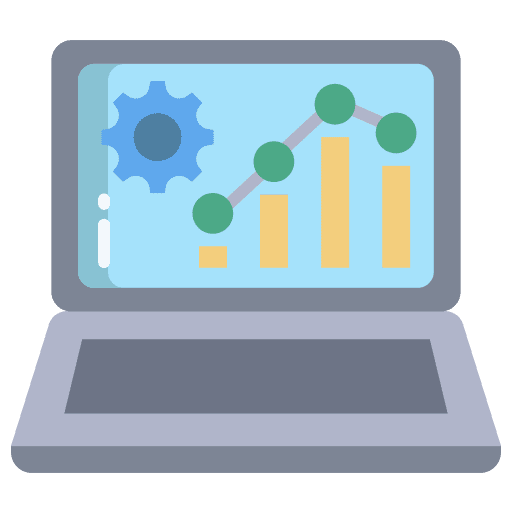 Laptop bar graph computer analysis icon