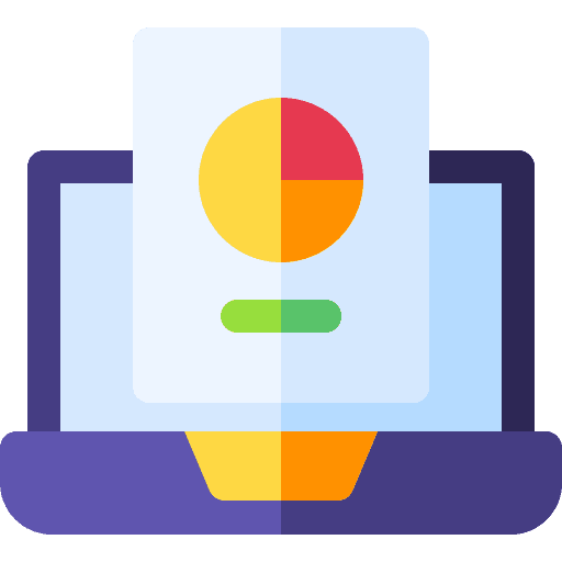 Laptop statistics report business and finance icon