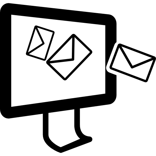 Monitor with message envelopes going out of the screen data emails monitor icon