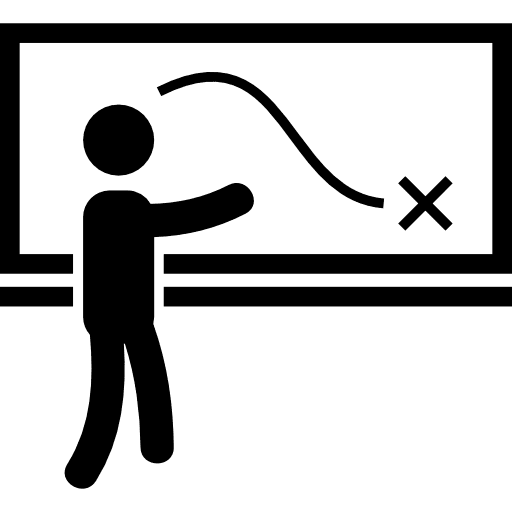 Person explaining strategy on a board with a sketch explaining sketch business icon