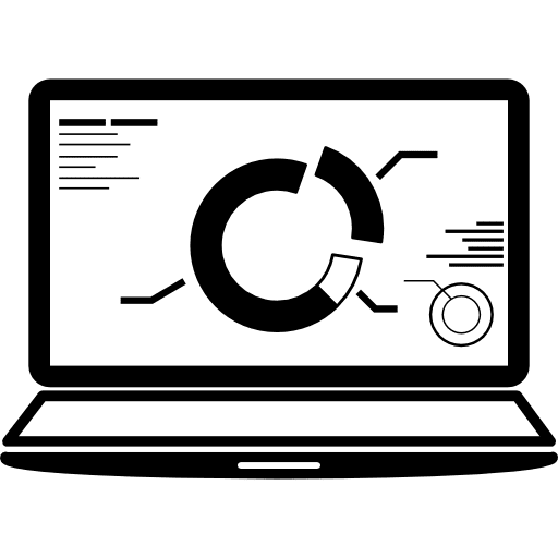 Laptop pie chart on screen circular pie chart data analytics icon