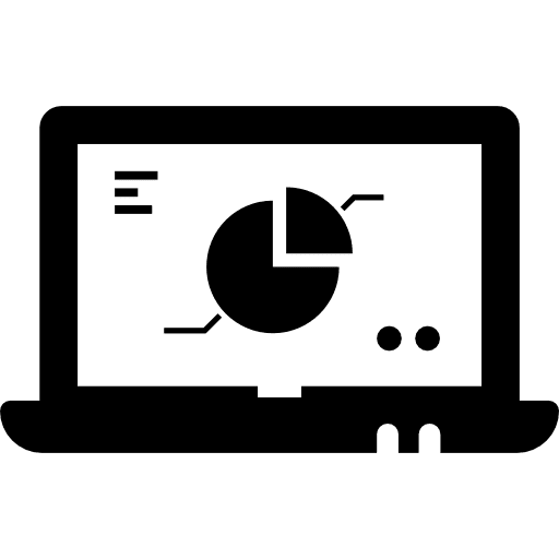 Laptop with analysis computing pie chart finances icon