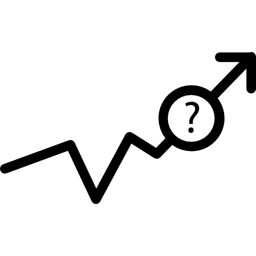 Missing data on analytics line graphic ascending graphic question icon
