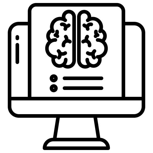 Computer production brain technology icon Computer production brain technology icon
