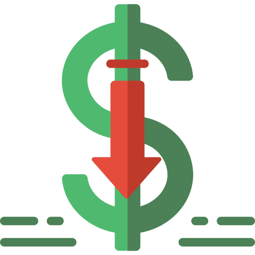 Dollar loss down reduce cost icon Dollar loss down reduce cost icon