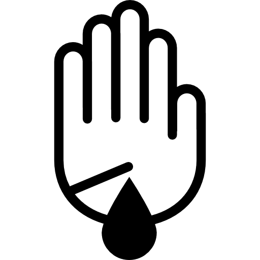 Hand palm outline with scratch wound with blood droplet open wound blood droplet palm icon