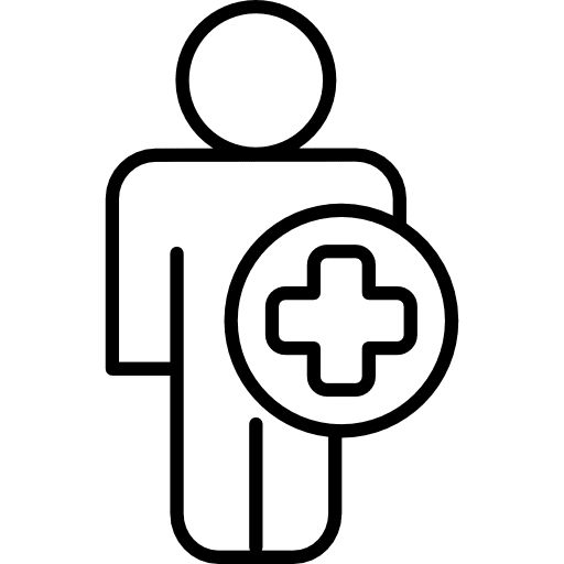 Cross in a circle on a human body silhouette shape symbol first aid icon