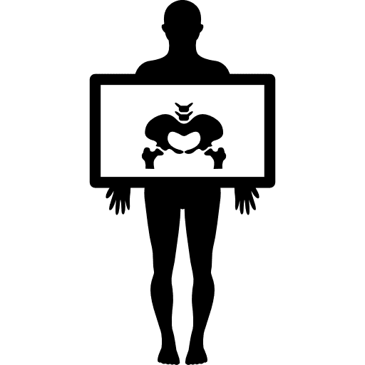 Hips x rays image on standing man hands standing x ray bones icon