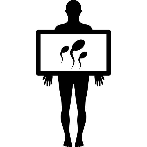 Male silhouette with plate showing sperms sperm male silhouette sperms icon