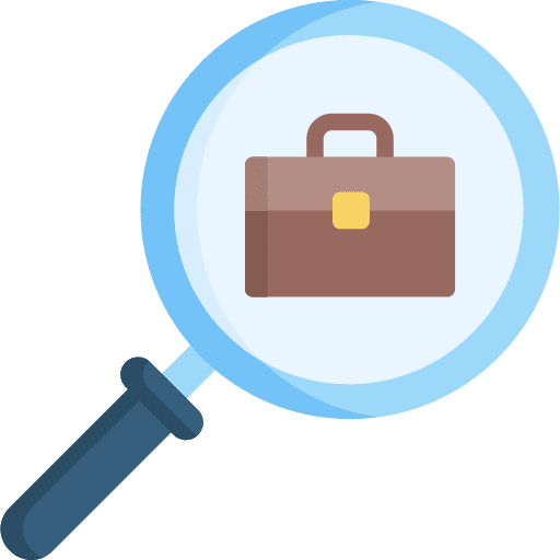 Job search professions and jobs briefcase loupe icon
