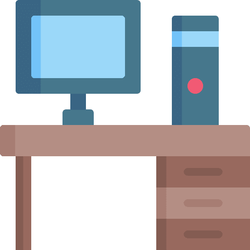 Desk workbench computer chair icon