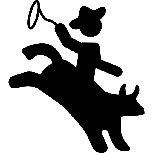 Rodeo silhouette of a mammal with a cowboy riding on him with a rope to catch his neck rodeo multisport mammal icon