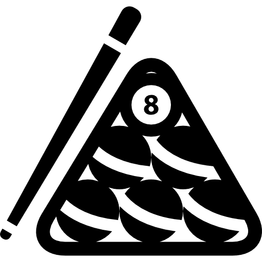 Billiard balls set inside the triangle and the stick at one side triangle pool balls icon