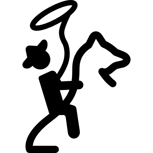 Charreria silhouette of a cowboy with lace on a horse sport sports animals icon
