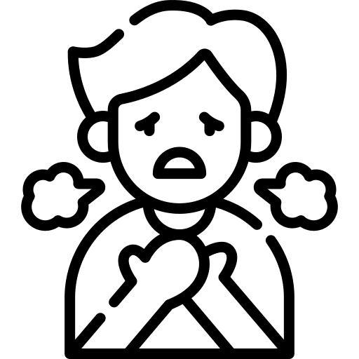 Difficulty breathing shortness of breath caucasian man icon