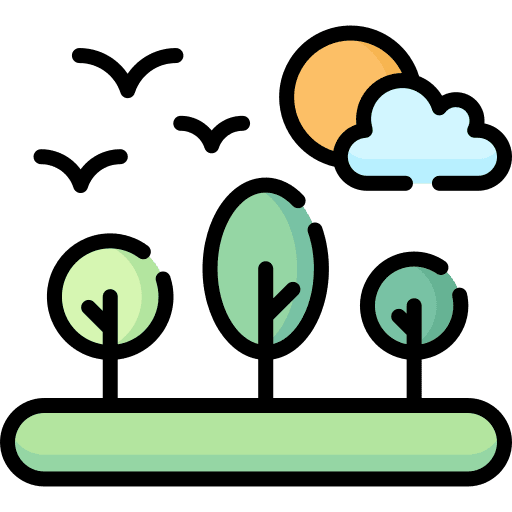 Tree bird sun cloud icon