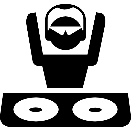 Disc jockey with shades and headphones at dj booth disc jockey music dj booth icon