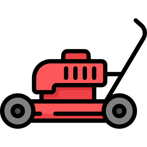 Lawn mower farming and gardening yard tools and utensils icon