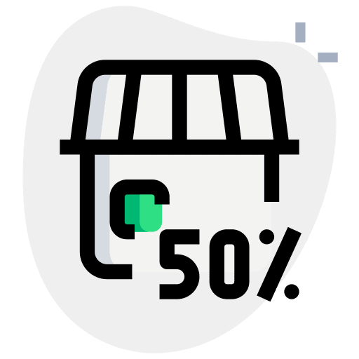 50 percent shopping store 50 percent ecommerce icon