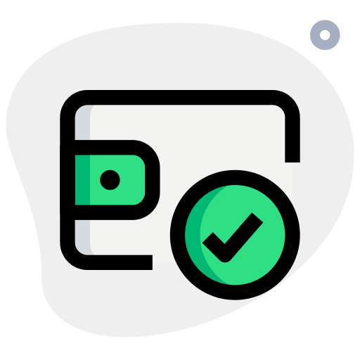 Verified deposit purse bill icon