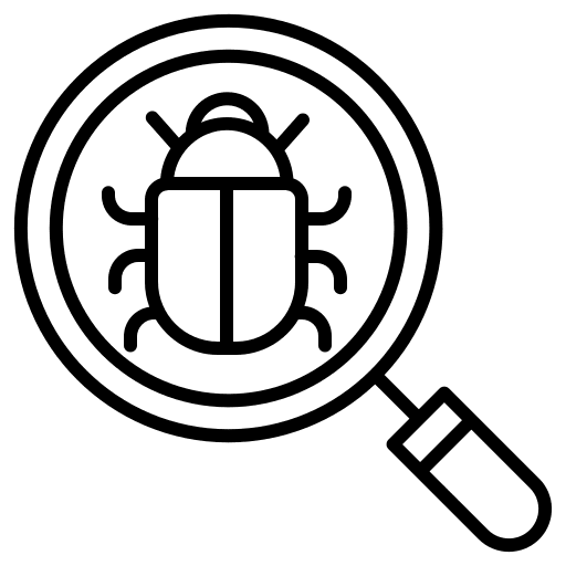 Bug malware security magnifying glass icon