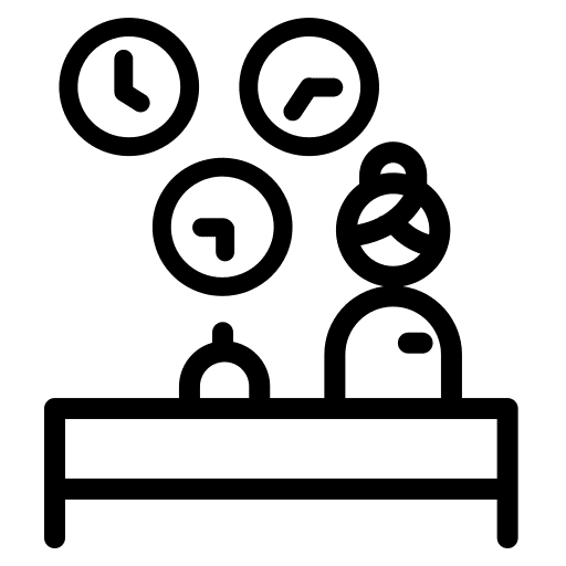 Reception desk information time and date small bell icon