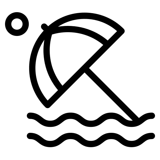 Beach umbrella travel water sea icon