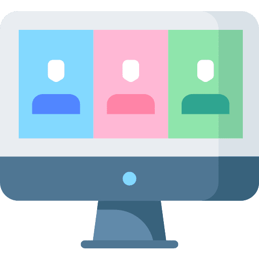 Videoconference communications team monitor icon Videoconference communications team monitor icon
